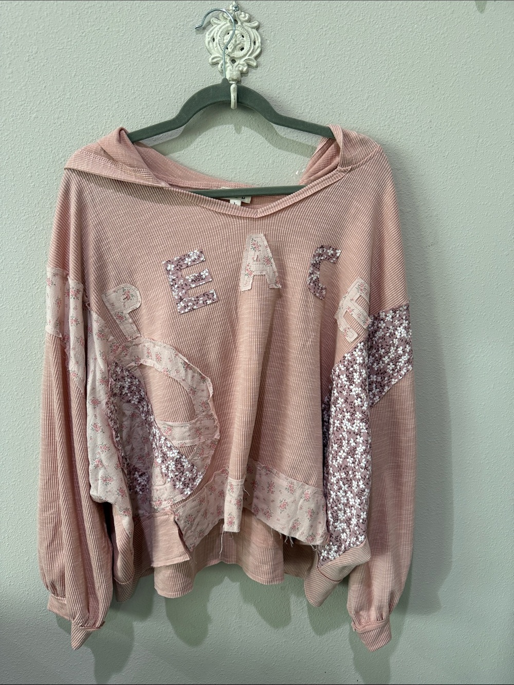 POL Peace Embellished Hooded Pullover - Blush Pink